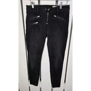 Pistola Women's Black Stretchy Denim‎ Jeans 27 Biker Moto Zipper Button Detail